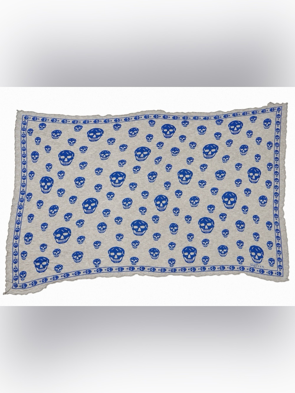 Alexander McQueen Grey / Blue Skull Print Oversized Shawl Scarf 55” x 78”